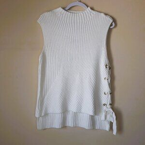 NWT Bebe Ribbed Mock Neck Side Lace Up Sleeveless Sweater Top L